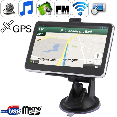 Navegador GPS para coche con pantalla táctil TFT de 5,0 pulgadas con 4 GB  de memoria y mapa, puerto de entrada AV compatible, lápiz táctil,  transmisión de voz, transmisor FM, función Bluetooth