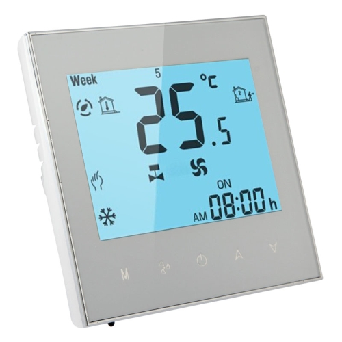 LCD Display Air Conditioning 2-Pipe Programmable Room Thermostat for Fan Coil Unit(White)