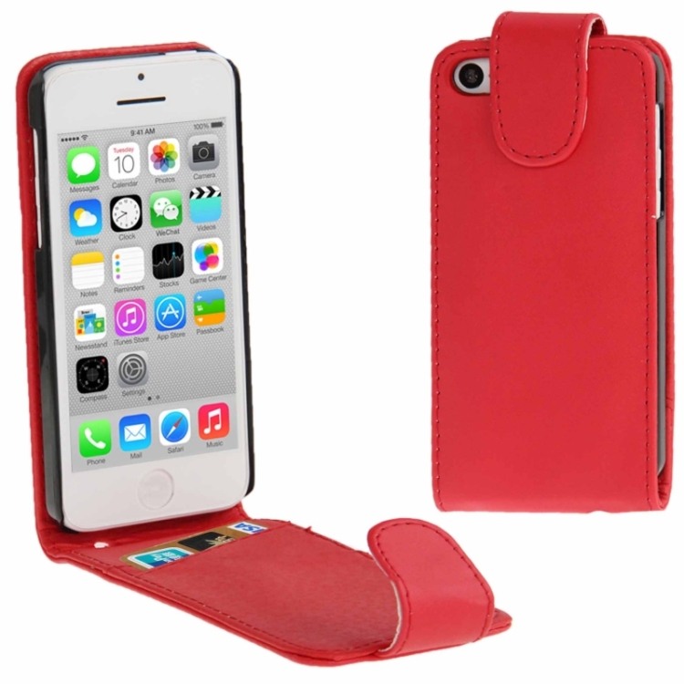 Vertical Flip Leather Case with Credit Card Slot for iPhone 5C(Red)