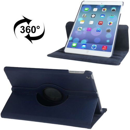 Litchi Texture 360 Degrees Rotation Leather Tablet Case with Holder for iPad Air / Air 2 / iPad 9.7 2017 / iPad 9.7 2018(Dark Blue) detachable bt keyboard case with elastic pen slot compatible with ipad pro11 2018 2020 ipad air4 2020 yellow