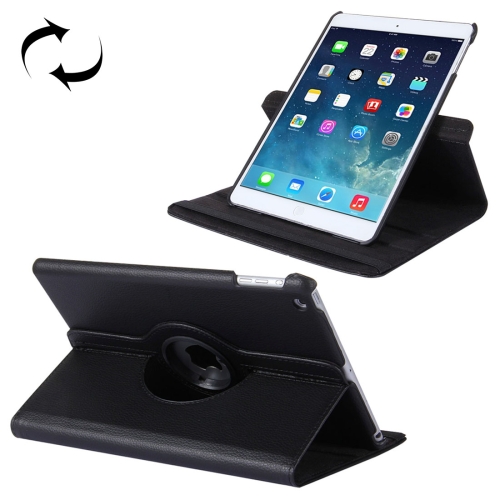 For iPad 9.7 (2018) & iPad 9.7 (2017) & Air 2 & Air 360 Degree Rotation Litchi Texture Leather Case with 2 Gears Holder(Black) 2pcs horizontal bar chair rotatable lift office chair armless white cushion silver five star feet pu leather[us w]