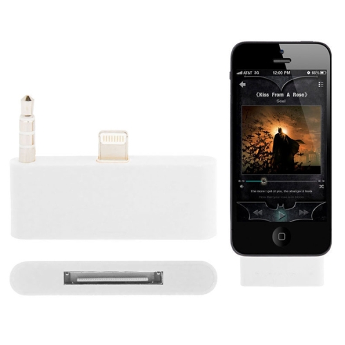 

30 Pin to 8 Pin Audio Adapter with 3.5mm Jack for iPhone 5 & 5C & 5S(White)