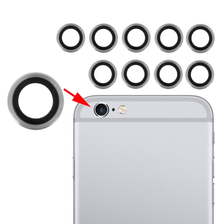 

10 Pairs for iPhone 6 & 6s Rear Camera Lens with Bezel(Silver)