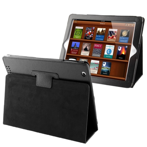 

High Quality Litchi Texture Folding Leather with Sleep / Wake-up & Holder Function for iPad 2 / iPad 3 / iPad 4 (Black)