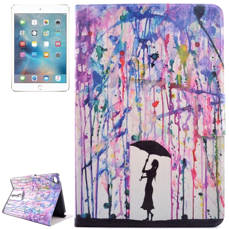 

Drawing Rain Pattern Horizontal Flip PC + PU Leather Case with Holder & Card Slots for iPad mini 4