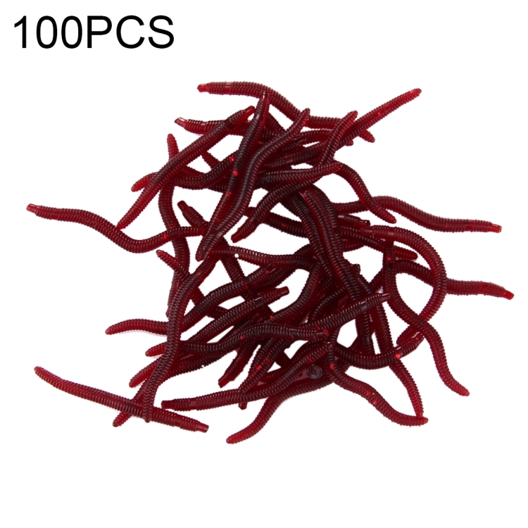 

100 PCS Artificial Earthworm Fishing Lures Soft Silicone Worms Fishing Bait(Dark Red)