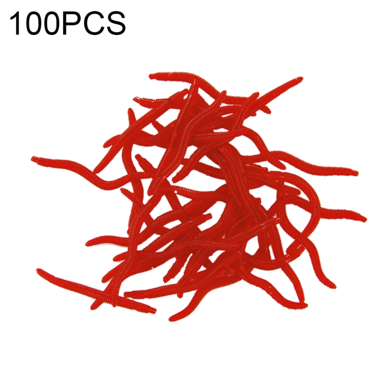 

100 PCS Artificial Earthworm Fishing Lures Soft Silicone Worms Fishing Bait(Red)