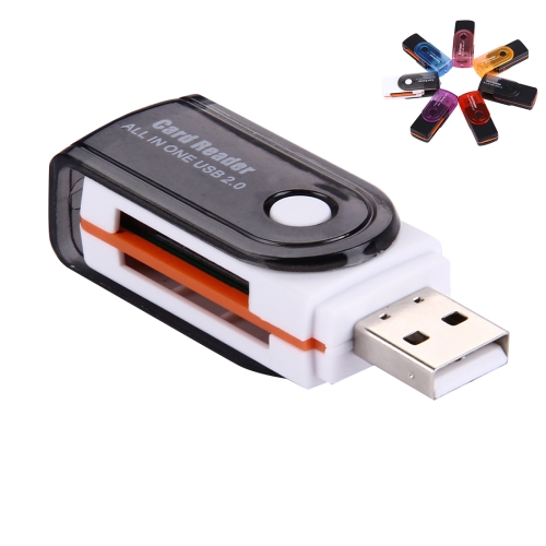 

USB 2.0 All in One Memory Card Reader, Support SD / MMC / RS-MMC / Mini SD / TF / SDHC MMC / MMC TURBO Card, Support up to 32GB, Random Color Delivery