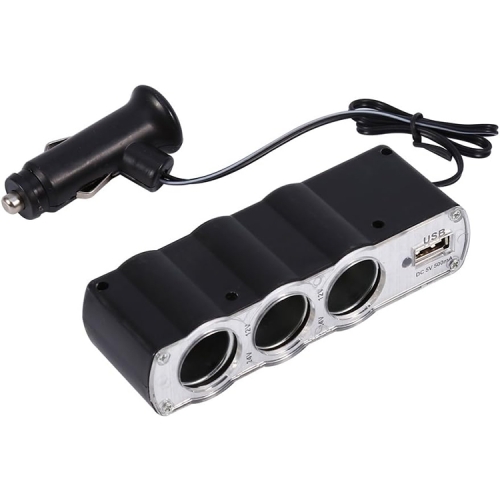 

WF-0120 12V / 24V 3 Way Triple Sockets USB Car Cigarette Lighter Socket Splitter Charger(Black)