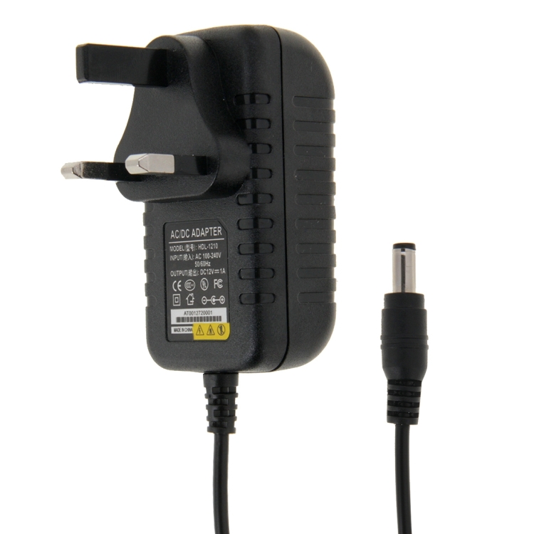 

UK Plug AC 100-240V to DC 12V 1A Power Adapter, Tips: 5.5 x 2.1mm, Cable Length: about 90cm(Black)