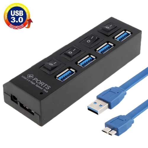

4 Ports USB 3.0 HUB, Super Speed 5Gbps, Plug and Play, Support 1TB (Black)