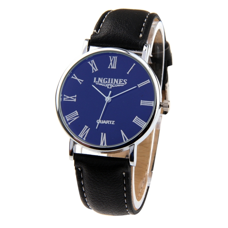 

Luminous Round Dial Retro Digital Display Men Quartz Watch with PU Leather Band (Black + Blue)