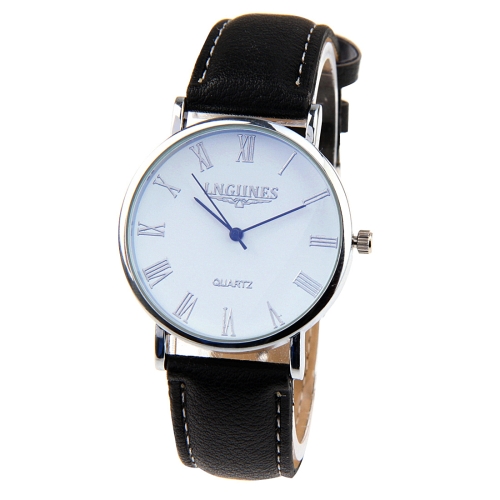 

Luminous Round Dial Retro Digital Display Men Quartz Watch with PU Leather Band (Black + White)