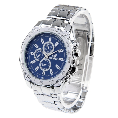 

Round Dial 3 Decoration Dials Men Quartz Watch with Metal Band(Blue)