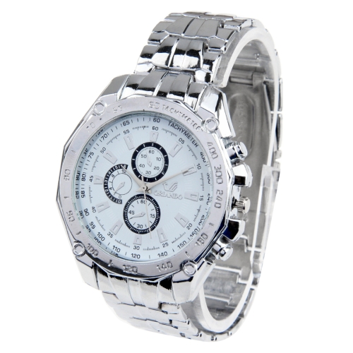 

Round Dial 3 Decoration Dials Men Quartz Watch with Metal Band(White)