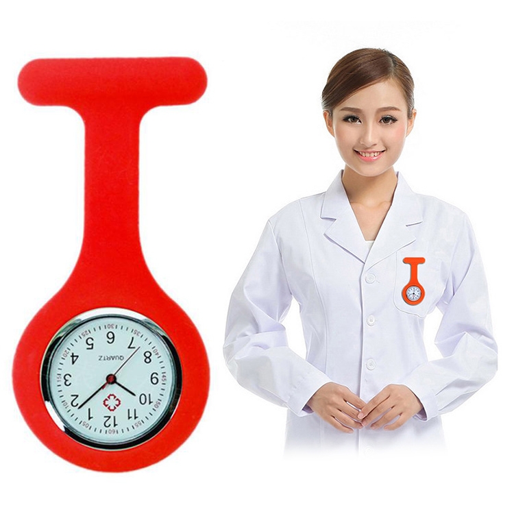 

Portable Silicone Nurse Round Quartz Wristwatch Watch with Pin(Red)