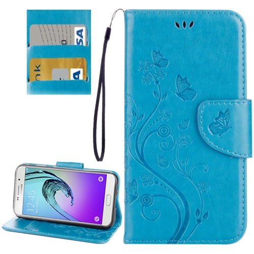 

For Galaxy A3 (2017) / A320 Butterflies Love Flowers Embossing Horizontal Flip Leather Case with Holder & Card Slots & Wallet & Lanyard(Blue)