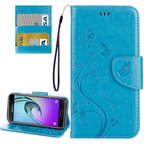 

For Galaxy A5 (2017) / A520 Butterflies Love Flowers Embossing Horizontal Flip Leather Case with Holder & Card Slots & Wallet & Lanyard(Blue)