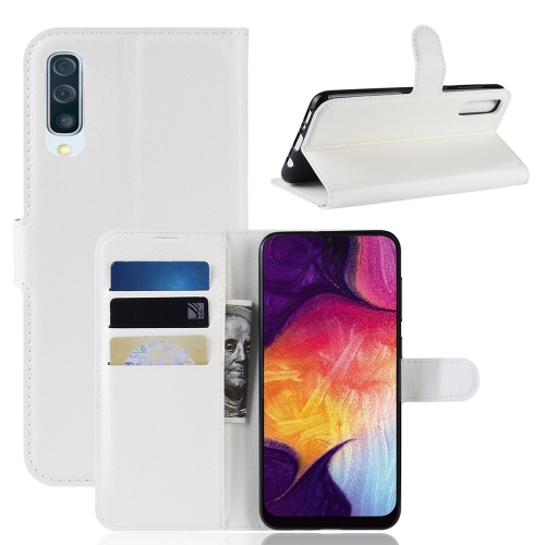 

Litchi Texture Horizontal Flip Leather Case for Galaxy A50, with Wallet & Holder & Card Slots (White)