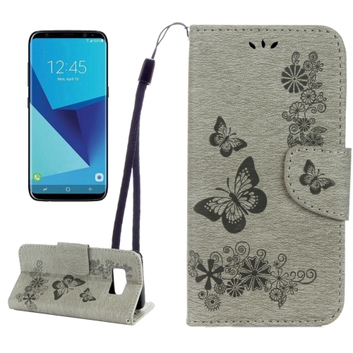 

For Galaxy S8 Butterflies Embossing Horizontal Flip Leather Case with Holder & Card Slots & Wallet & Lanyard(Grey)