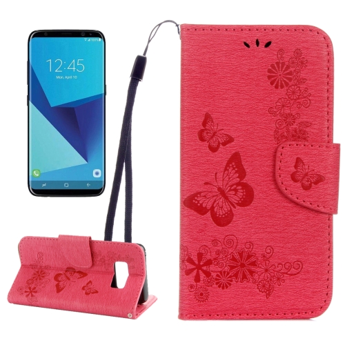 

For Galaxy S8 Butterflies Embossing Horizontal Flip Leather Case with Holder & Card Slots & Wallet & Lanyard(Red)