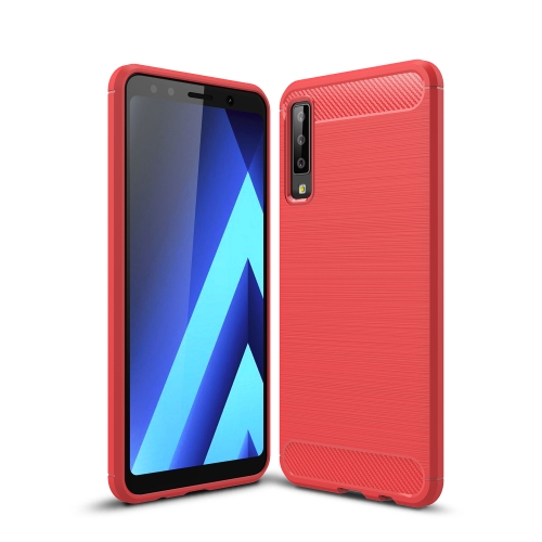 

For Galaxy A7 (2018) / A750 Brushed Carbon Fiber Texture TPU Shockproof Anti-slip Soft Protective Back Cover Case(Red)