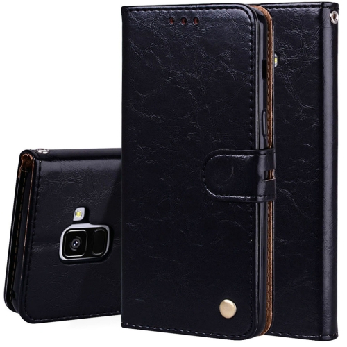 

For Galaxy A8 (2018) Business Style Oil Wax Texture Horizontal Flip Leather Case with Holder & Card Slots & Wallet(Black)