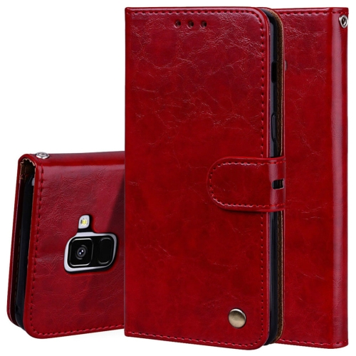 

For Galaxy A8 (2018) Business Style Oil Wax Texture Horizontal Flip Leather Case with Holder & Card Slots & Wallet(Red)