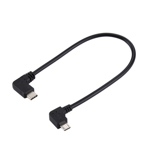 

USB-C / Type-C Male Elbow to Micro USB Male Elbow Adapter Cable, Total Length: about 25cm, For Samsung, Huawei, Xiaomi, HTC, Meizu, Sony and other Smartphones