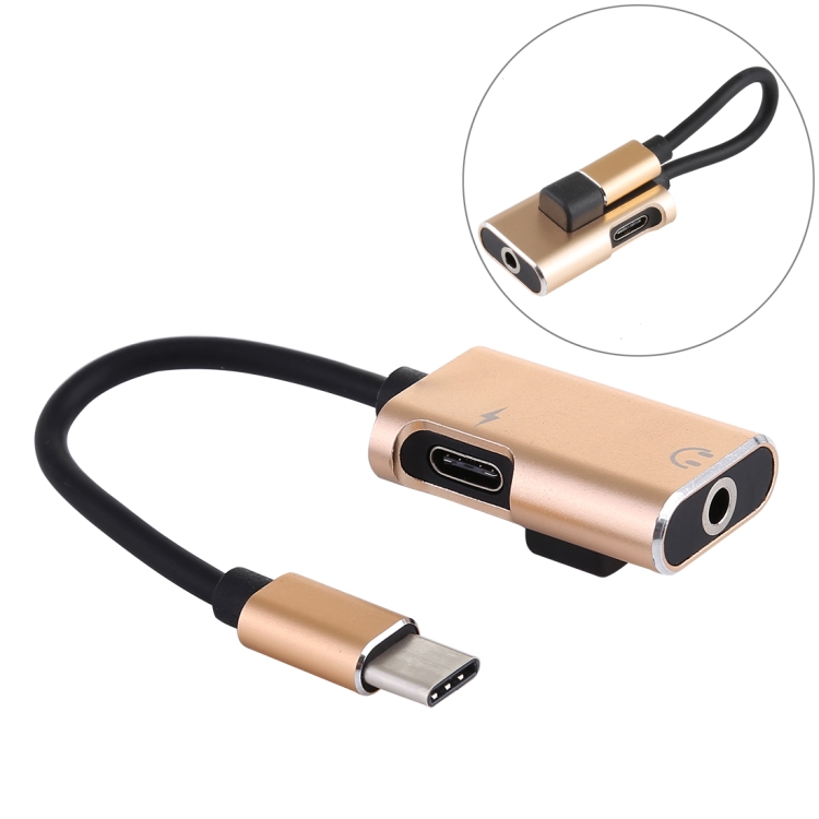 

J-053 3A USB-C / Type-C to USB-C / Type-C 3.5mm Jack Charge Audio Adapter Cable(Gold)