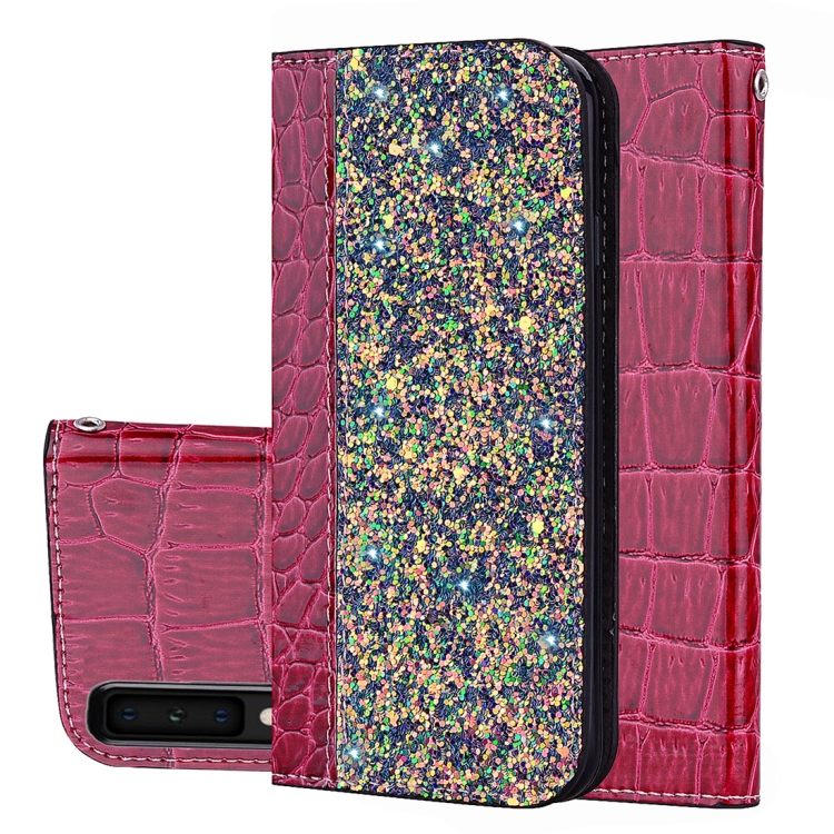 

Crocodile Texture Glitter Powder Horizontal Flip Leather Case for Galaxy A7 (2018), with Card Slots & Holder (Wine Red)