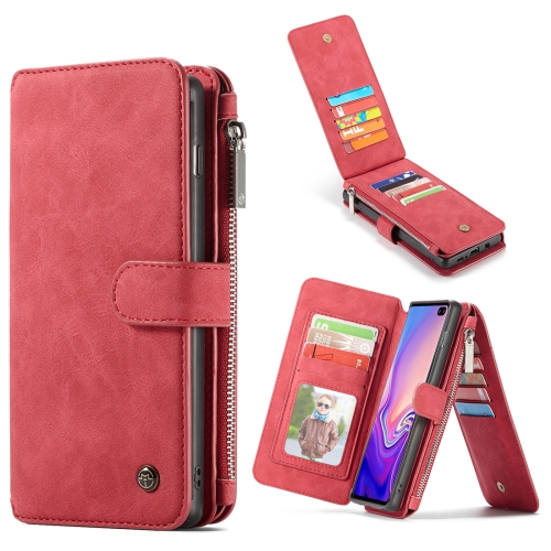 

CaseMe Crazy Horse Texture Detachable Multifunctional Horizontal Flip Leather Case for Galaxy S10, with Card Slot & Holder & Zipper Wallet & Photo Frame (Red)