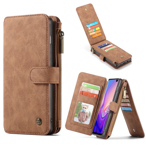 

CaseMe Crazy Horse Texture Detachable Multifunctional Horizontal Flip Leather Case for Galaxy S10+, with Card Slot & Holder & Zipper Wallet & Photo Frame (Brown)