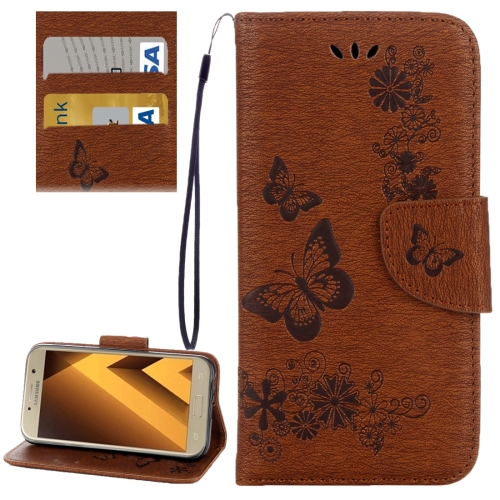 

For Galaxy A3 (2017) / A320 Butterflies Embossing Horizontal Flip Leather Case with Holder & Card Slots & Wallet & Lanyard (Brown)