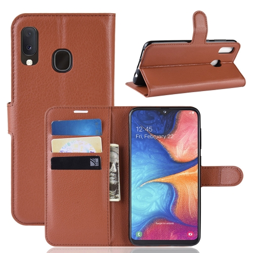 

Litchi Texture Horizontal Flip Leather Case for Galaxy A20e, with Wallet & Holder & Card Slots (Brown)