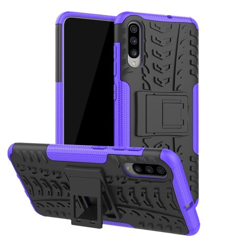 

Shockproof PC + TPU Tire Pattern Case for Galaxy A70, with Holder (Purple)