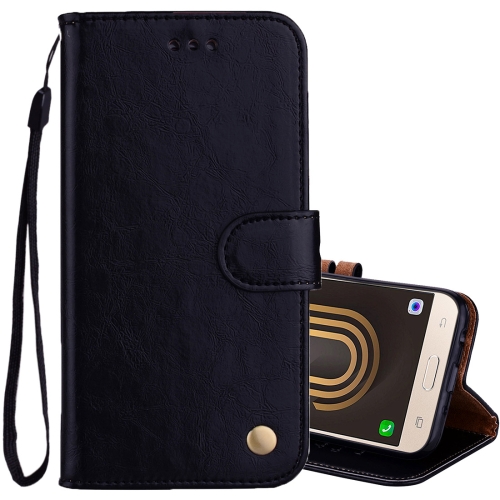 

For Galaxy J3 (2017) / J330 (EU Version) Business Style Oil Wax Texture Horizontal Flip Leather Case with Holder & Card Slots & Wallet(Black)