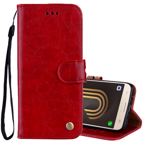 

For Galaxy J3 (2017) / J330 (EU Version) Business Style Oil Wax Texture Horizontal Flip Leather Case with Holder & Card Slots & Wallet(Red)
