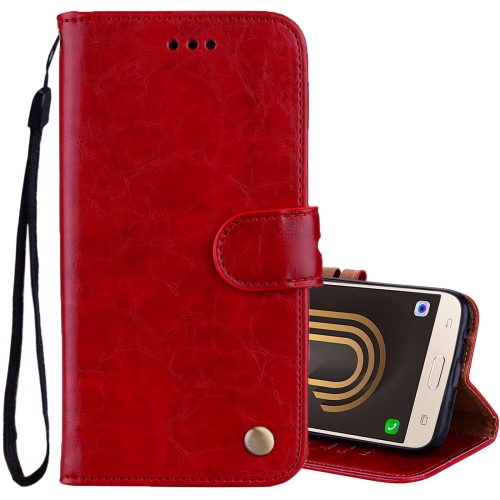 

For Samsung Galaxy J5 (2017) / J530 (EU Version) Business Style Oil Wax Texture Horizontal Flip Leather Case with Holder & Card Slots & Wallet(Red)