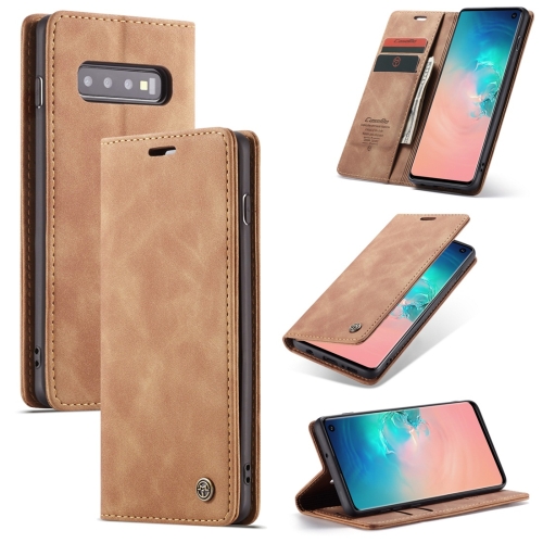 

CaseMe-013 Multifunctional Retro Frosted Horizontal Flip Leather Case for Galaxy S10, with Card Slot & Holder & Wallet (Brown)