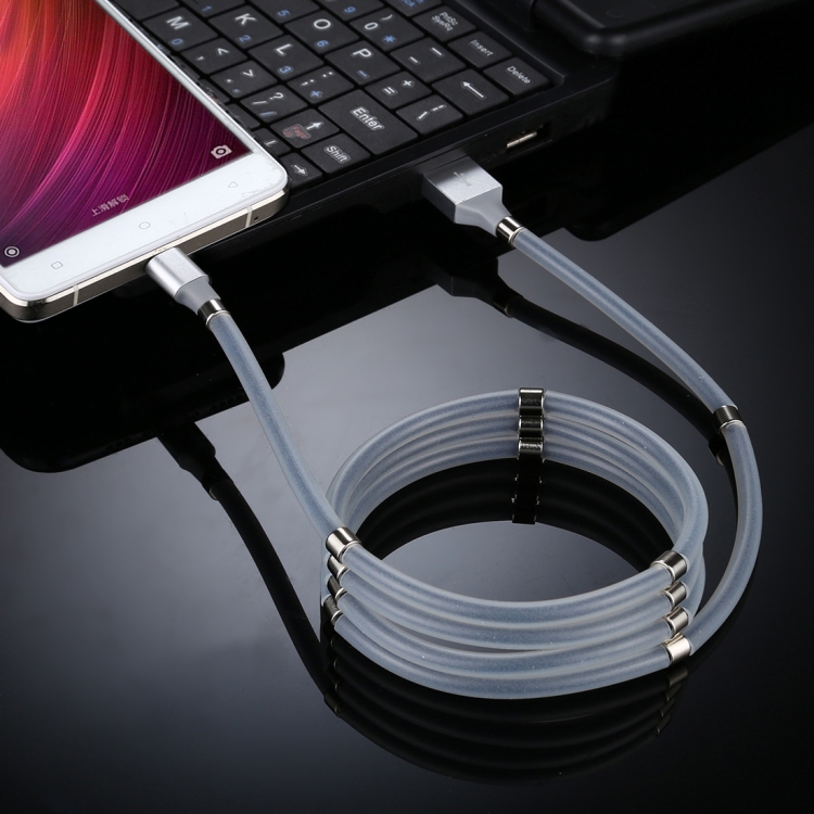 

USB to Micro USB Luminous Magnetic Attraction Data Cable, Length: 1m (Grey)