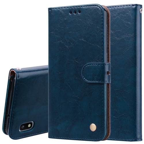 

Business Style Oil Wax Texture Horizontal Flip Leather Case for Galaxy A10, with Holder & Card Slots & Wallet(Blue)