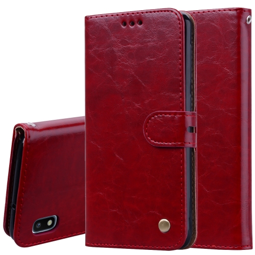 

Business Style Oil Wax Texture Horizontal Flip Leather Case for Galaxy A10, with Holder & Card Slots & Wallet(Red)