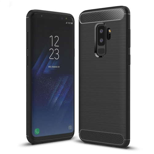 

For Galaxy S9+ Brushed Carbon Fiber Texture Soft TPU Anti-skip Protective Cover Back Case(Black)
