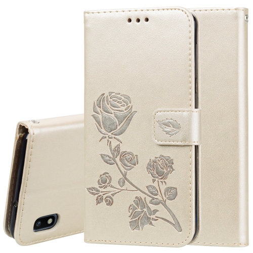 

Rose Embossed Horizontal Flip PU Leather Case for Galaxy A10, with Holder & Card Slots & Wallet (Gold)