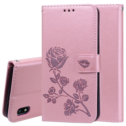 

Rose Embossed Horizontal Flip PU Leather Case for Galaxy A10, with Holder & Card Slots & Wallet (Rose Gold)