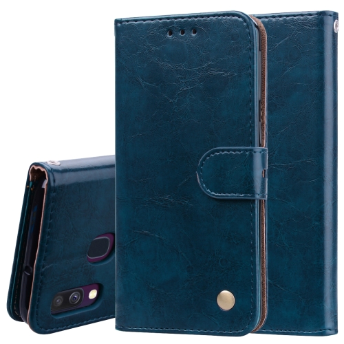 

Business Style Oil Wax Texture Horizontal Flip Leather Case for Galaxy A40, with Holder & Card Slots & Wallet(Blue)