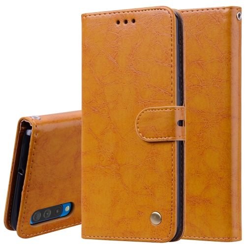 

Business Style Oil Wax Texture Horizontal Flip Leather Case for Galaxy A50, with Holder & Card Slots & Wallet (Brown)
