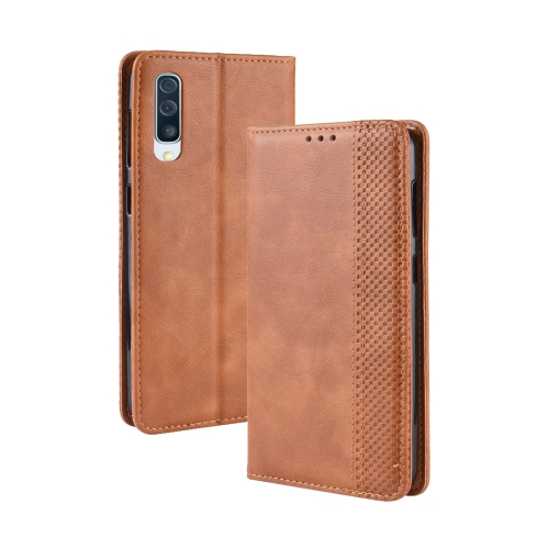 

Magnetic Buckle Retro Texture Horizontal Flip Leather Case for Galaxy A50, with Holder & Card Slots & Wallet (Brown)