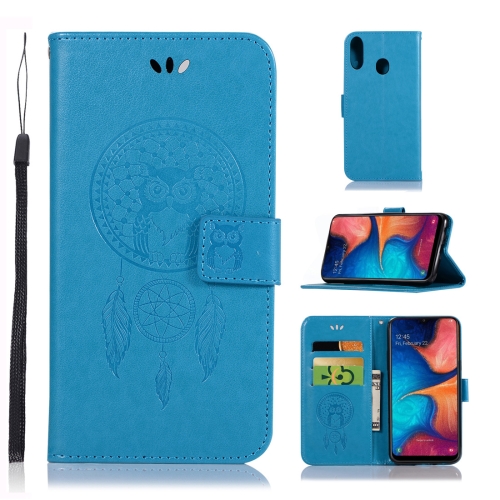 

Wind Chime Owl Embossing Pattern Horizontal Flip Leather Case for Galaxy A20e, with Holder & Card Slots & Wallet (Blue)
